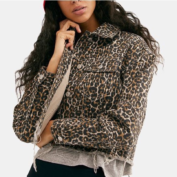 Free People Cheetah Printed Cropped Denim Jacket - Picture 2 of 8
